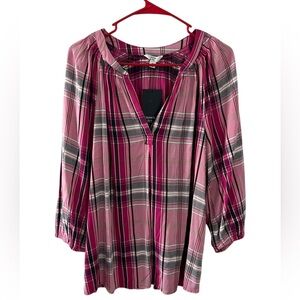Crown & Ivy Plaid Peasant Blouse Top Size M NWT